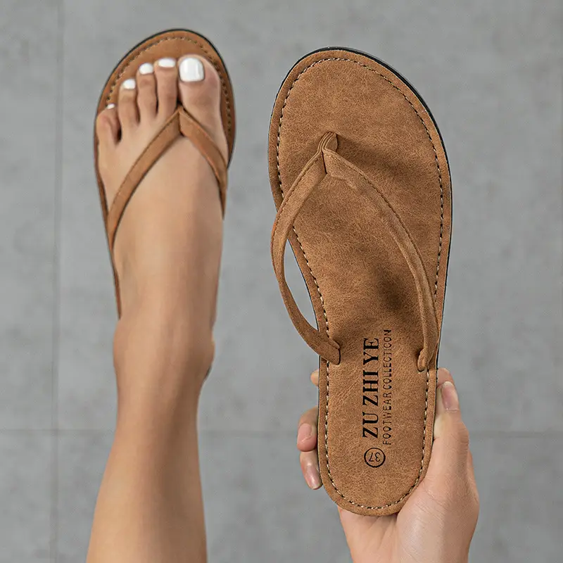 Women Brown Plastic Flip Flops Summer Slippers