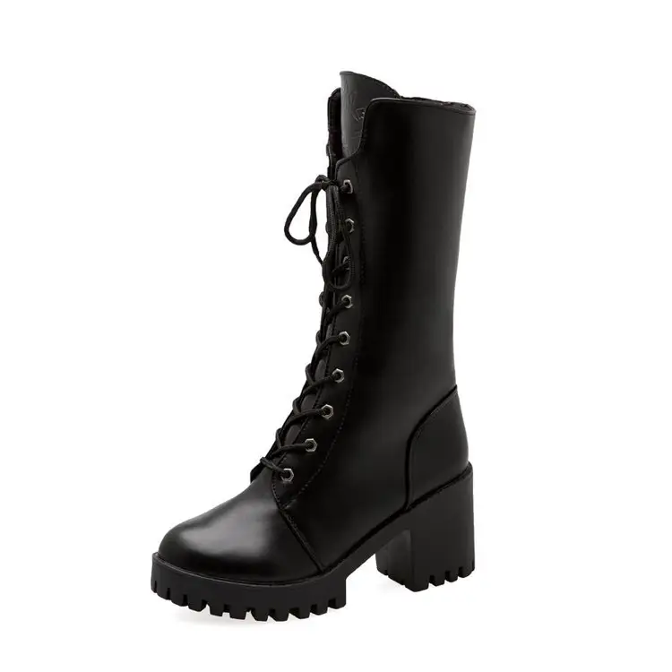 Boots for Women 2024 Summer Single Boots Thin Thick Sole Heightening Lace up Short Boots Versatile Mid-Calf Motorcycle Boots Retro - Image 6