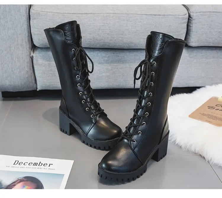 Boots for Women 2024 Summer Single Boots Thin Thick Sole Heightening Lace up Short Boots Versatile Mid-Calf Motorcycle Boots Retro — feature 1