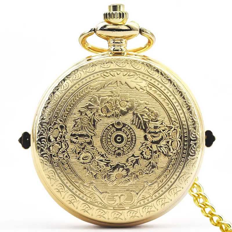 Gold Hollow Funnel Pocket Watch with Star Design — feature 1