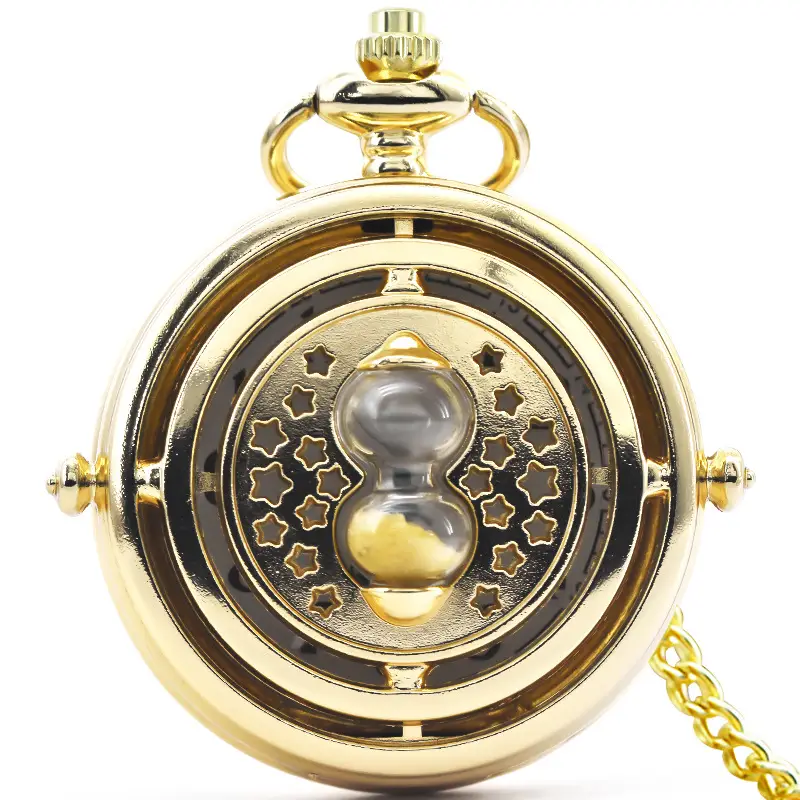 Gold Hollow Funnel Pocket Watch with Star Design — feature 2