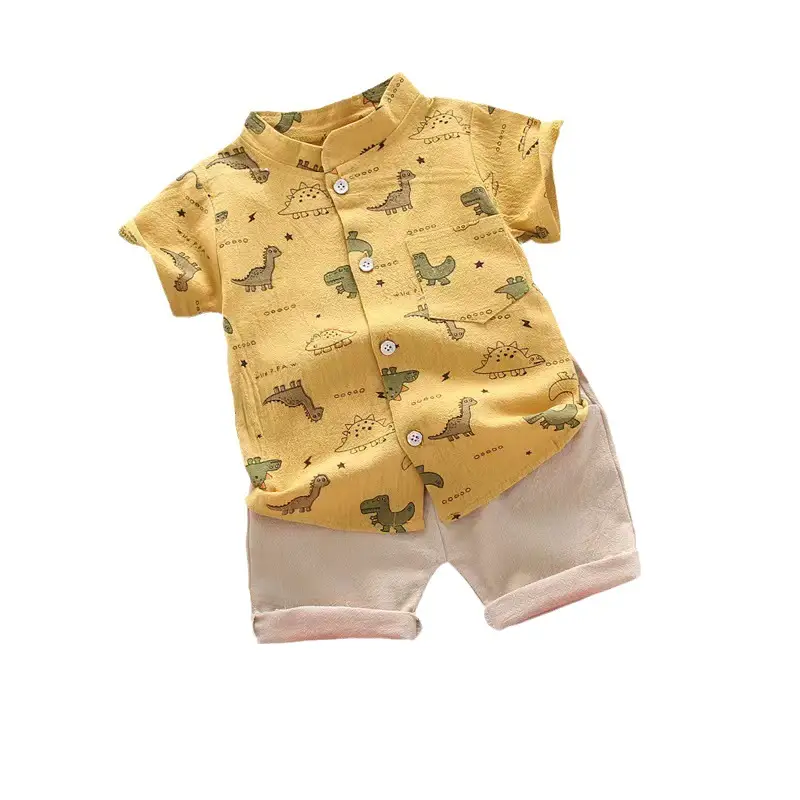 Kids Dinosaur Shirt Set Yellow Short Sleeve Two Piece - Image 6