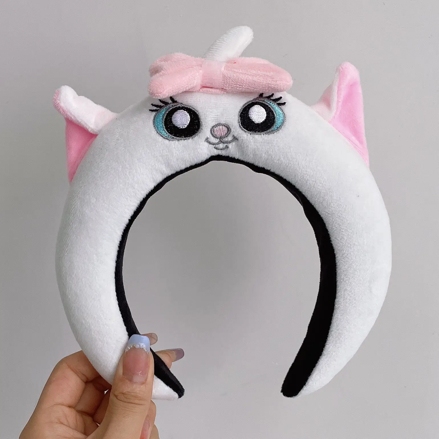 Cute Cartoon Headband with Pink Bow and Cat Ears