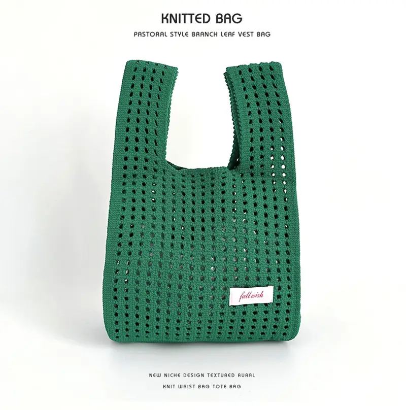 Green Knitted Women's Shoulder Bag Casual Tote — feature 8