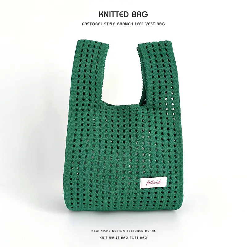 Green Knitted Women's Shoulder Bag Casual Tote