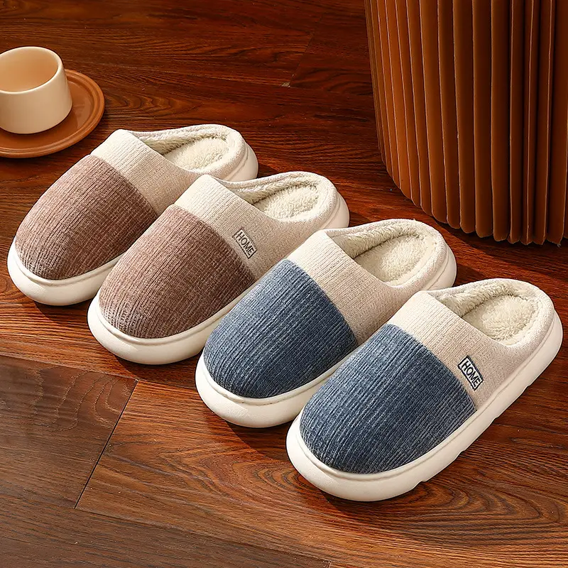 Cotton slippers women's home autumn and winter home indoor couples home thick bottom non-slip warm plush slippers men's wholesale - Image 7
