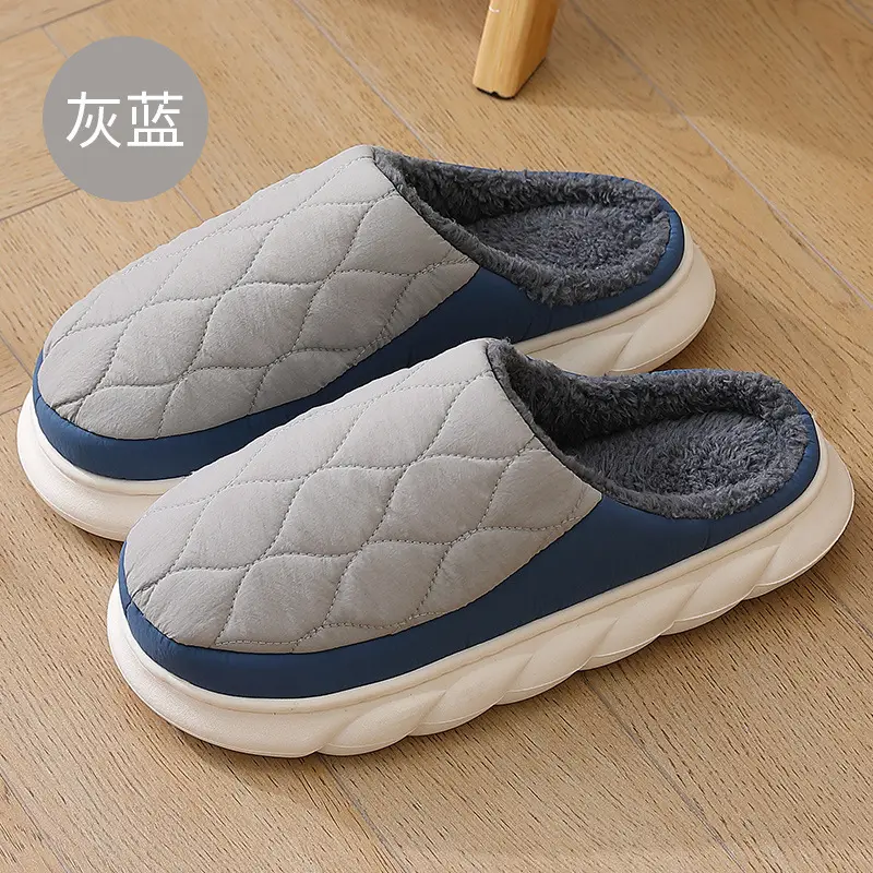Cotton slippers women's home autumn and winter home indoor couples home thick bottom non-slip warm plush slippers men's wholesale - Image 2