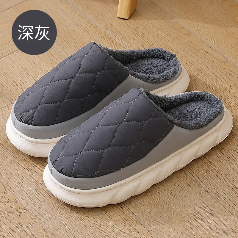 Cotton slippers women's home autumn and winter home indoor couples home thick bottom non-slip warm plush slippers men's wholesale - Image 3
