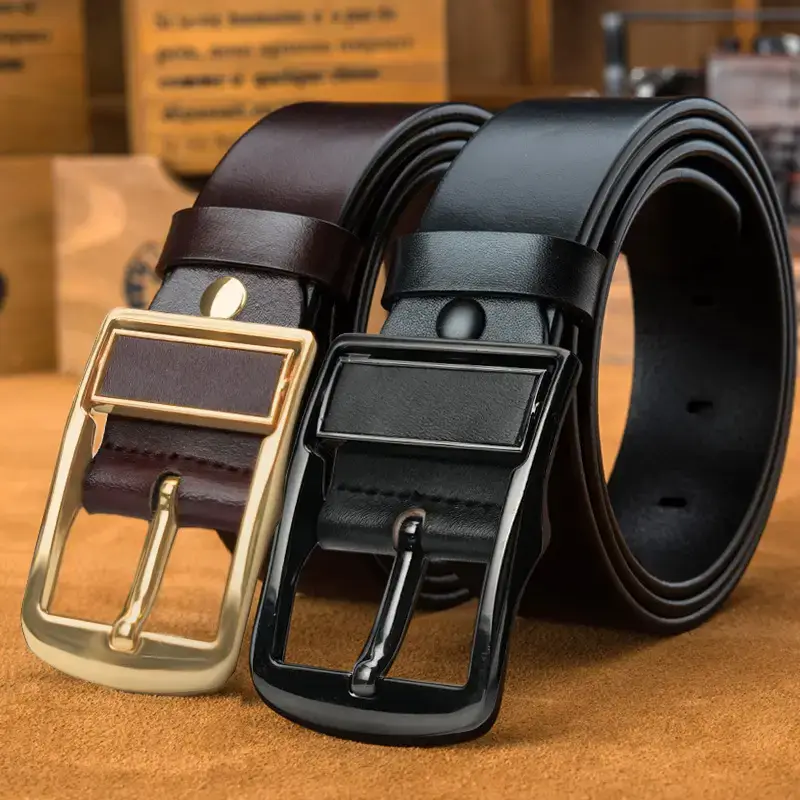2023 New Men's Gold Pin Buckle Cowhide Belt