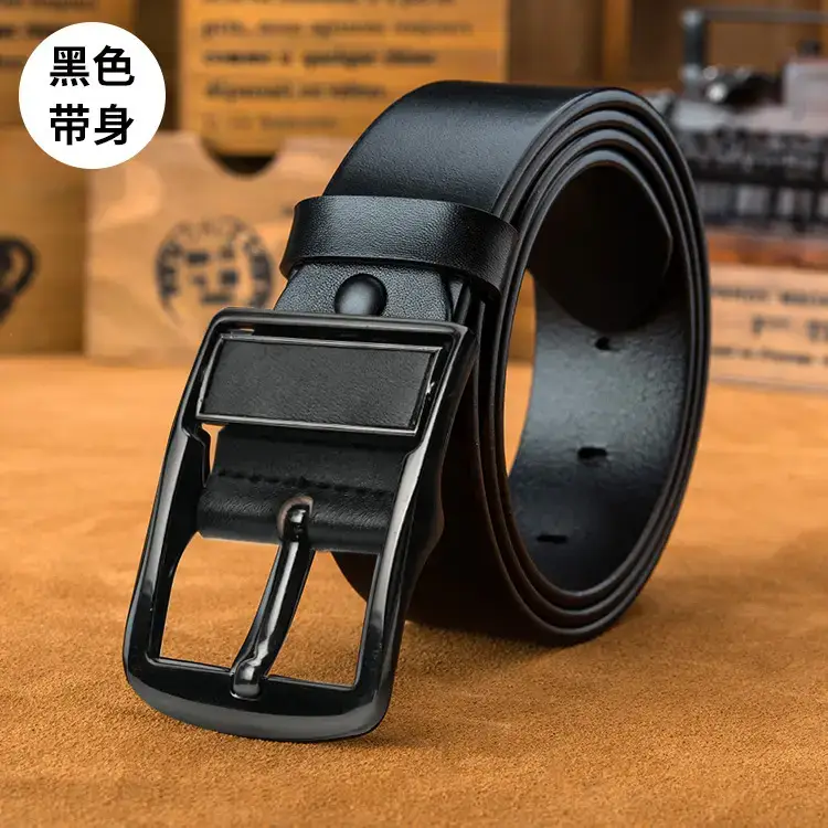 2023 New Men's Gold Pin Buckle Cowhide Belt