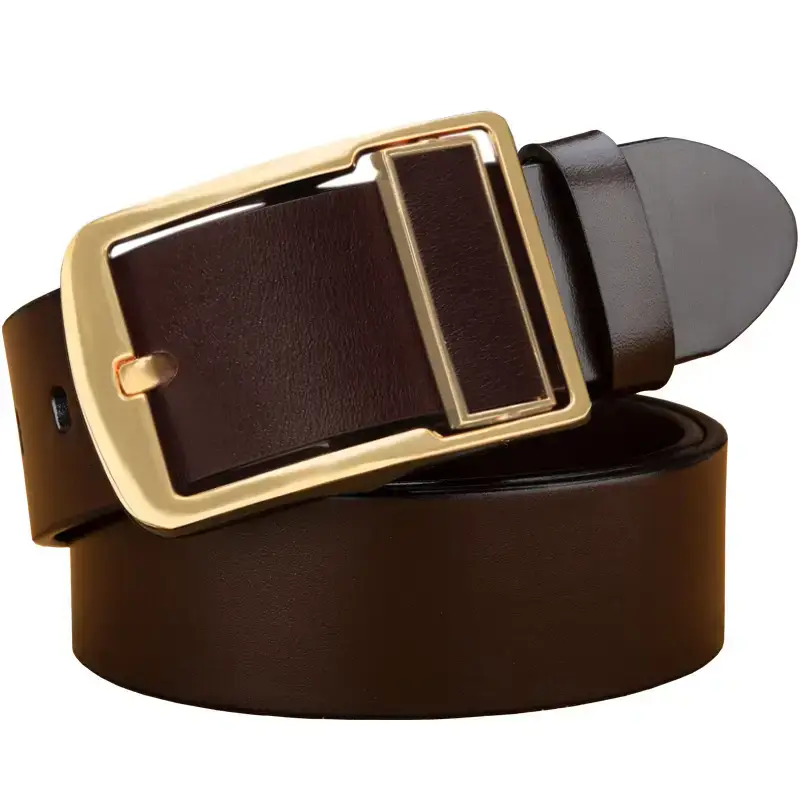 2023 New Men's Gold Pin Buckle Cowhide Belt
