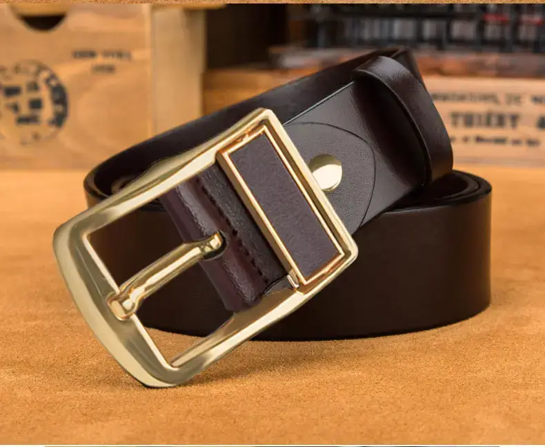 2023 New Men's Gold Pin Buckle Cowhide Belt — feature 14