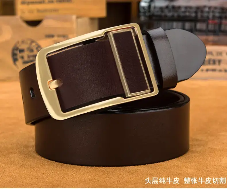 2023 New Men's Gold Pin Buckle Cowhide Belt — feature 15