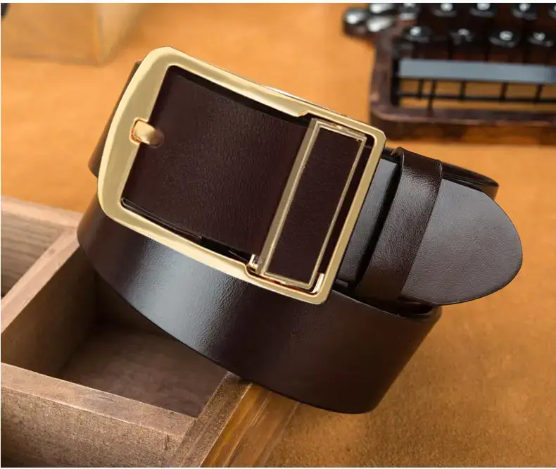 2023 New Men's Gold Pin Buckle Cowhide Belt — feature 17