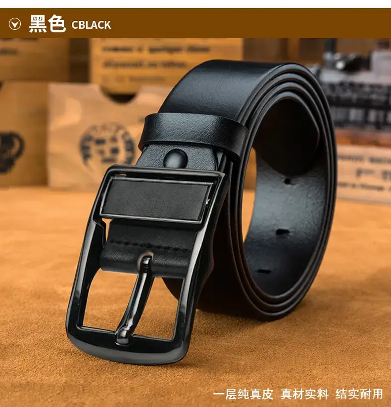 2023 New Men's Gold Pin Buckle Cowhide Belt — feature 18