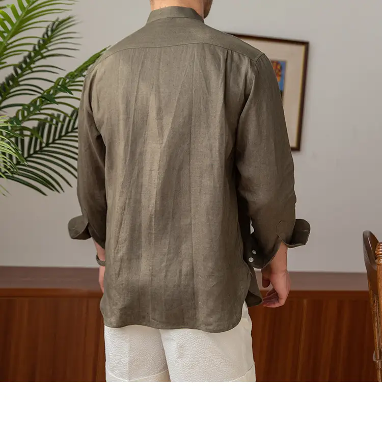 Men's White Linen Collar Shirt Long Sleeve — feature 6