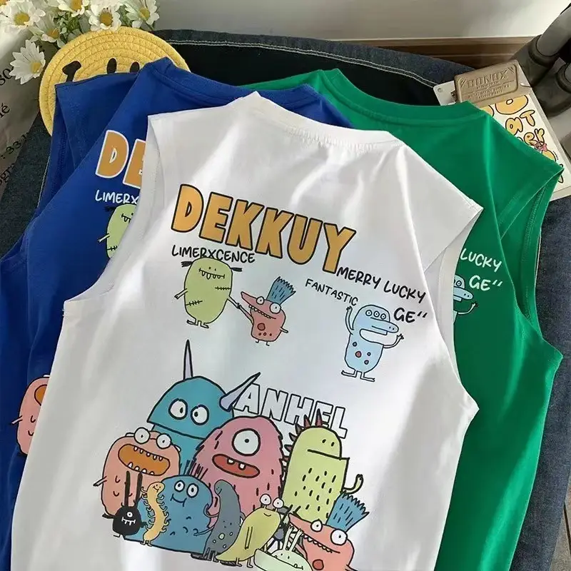 100% Cotton Cartoon Vest Boys Sleeveless Summer 2023