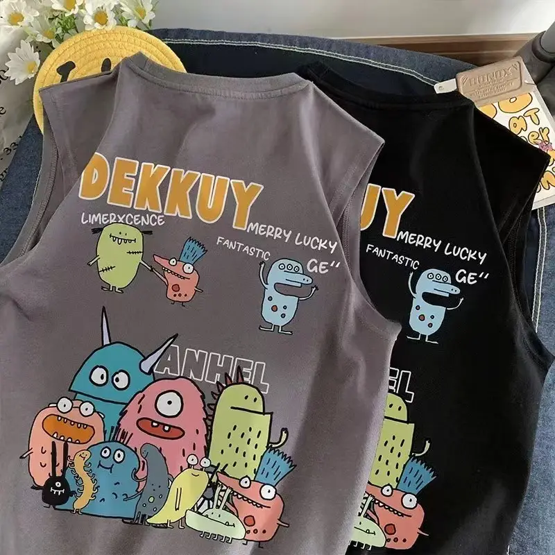 100% Cotton Cartoon Vest Boys Sleeveless Summer 2023