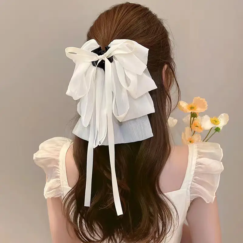 White Bow Hairpin for Women's Back of Head 2025 - Image 3