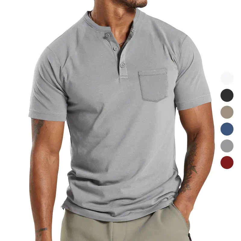 Men's 2025 White Cross-Border T-Shirt Button Collar Short Sleeve