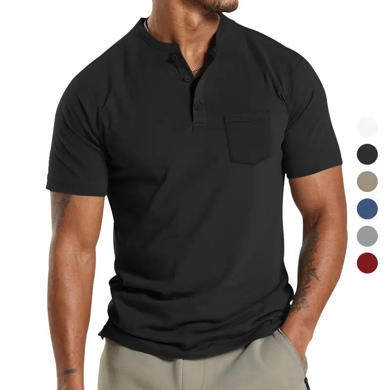 Men's 2025 White Cross-Border T-Shirt Button Collar Short Sleeve