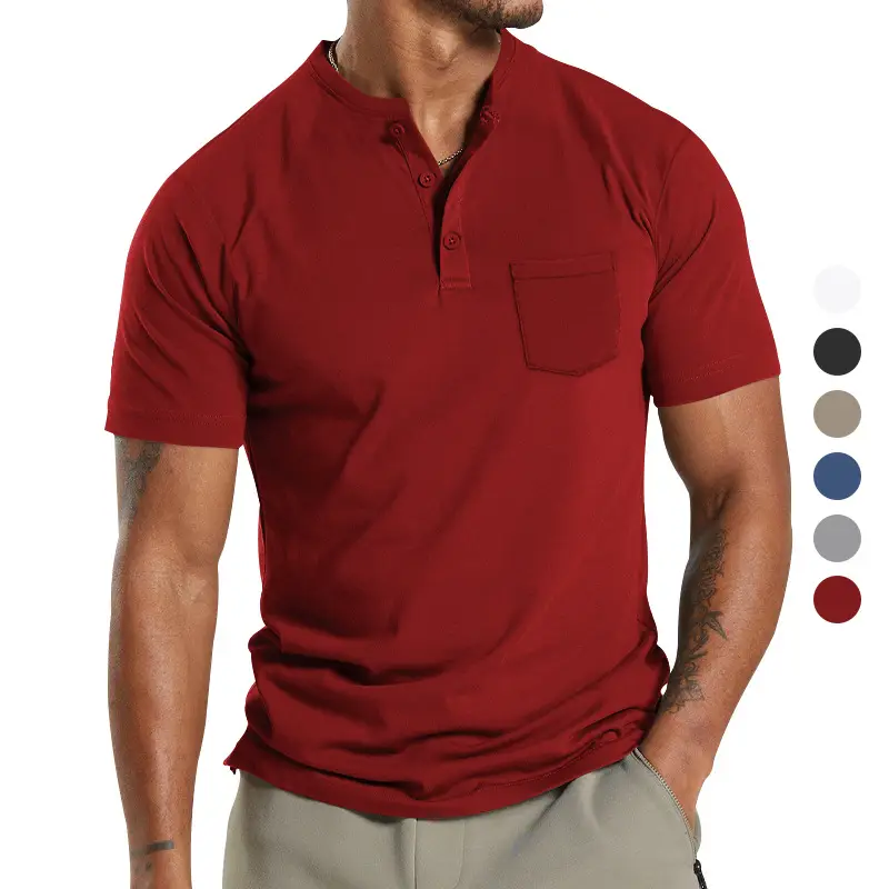 Men's 2025 White Cross-Border T-Shirt Button Collar Short Sleeve