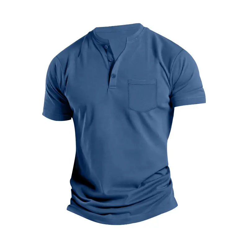 Men's 2025 White Cross-Border T-Shirt Button Collar Short Sleeve