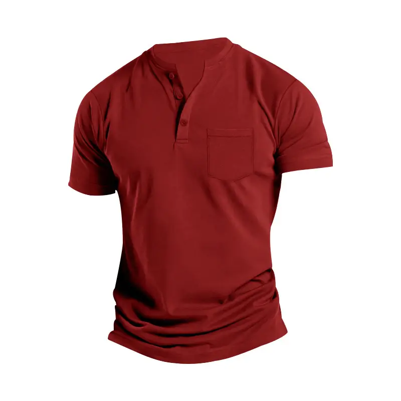 Men's 2025 White Cross-Border T-Shirt Button Collar Short Sleeve