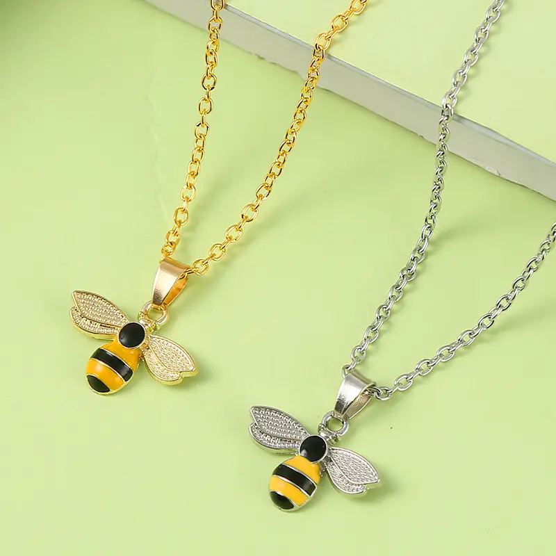 Women's Oil Dropping Bee Necklace Gold Silver Dual Style - Image 4