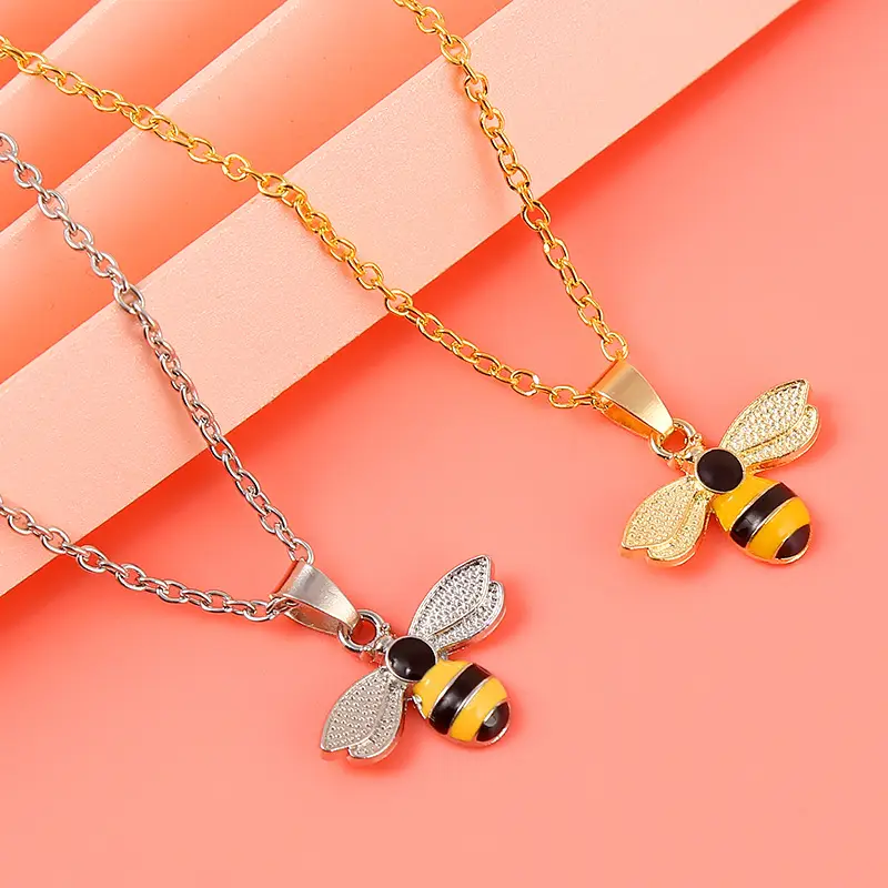 Women's Oil Dropping Bee Necklace Gold Silver Dual Style - Image 5