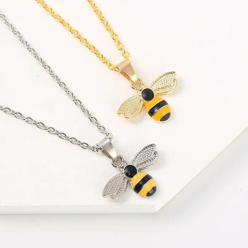 Women's Oil Dropping Bee Necklace Gold Silver Dual Style - Image 6
