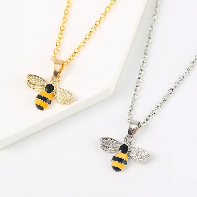 Women's Oil Dropping Bee Necklace Gold Silver Dual Style - Image 7