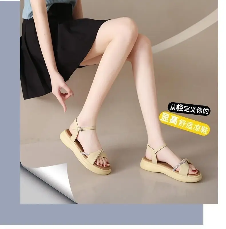 Women's White Flat Sandals with Buckle Roman French Design — feature 10