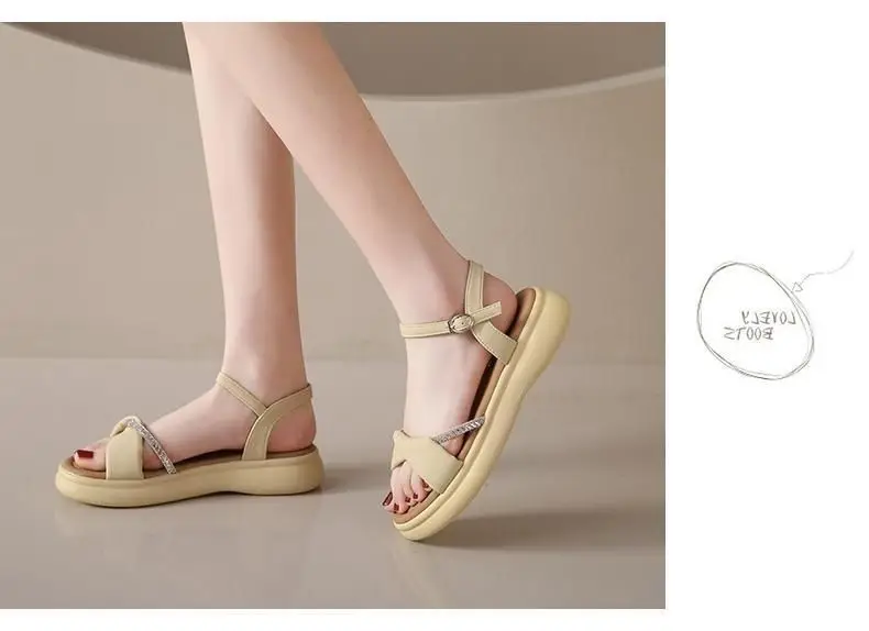 Women's White Flat Sandals with Buckle Roman French Design — feature 8