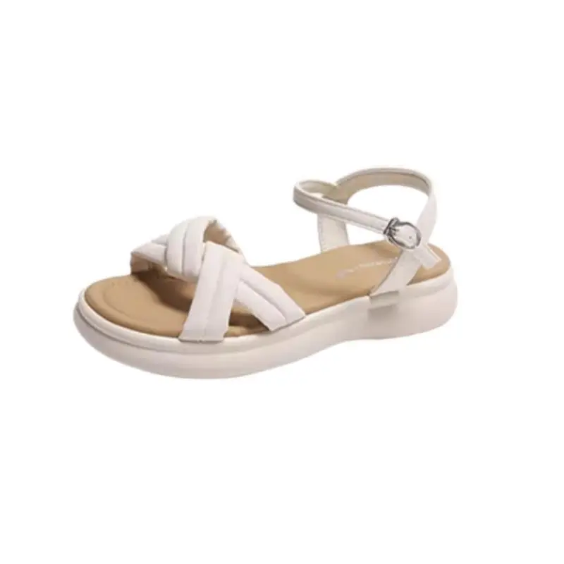 Flat Soft Bottom Beach Shoes with One-character Buckle 2023 Summer New Cross Strap Internet Celebrated Student Sandals Women's Roman Shoes - Image 7
