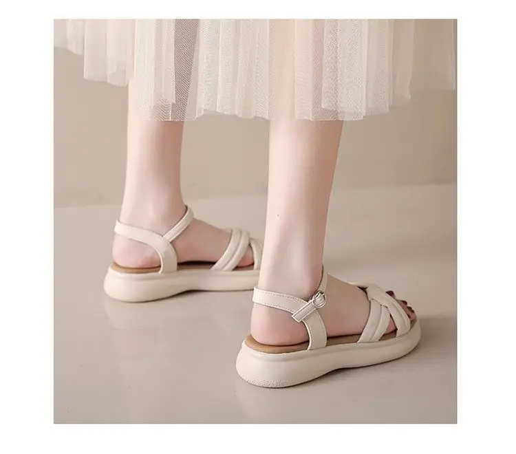 Flat Soft Bottom Beach Shoes with One-character Buckle 2023 Summer New Cross Strap Internet Celebrated Student Sandals Women's Roman Shoes — feature 10
