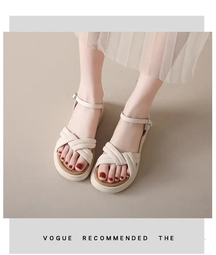 Flat Soft Bottom Beach Shoes with One-character Buckle 2023 Summer New Cross Strap Internet Celebrated Student Sandals Women's Roman Shoes — feature 11