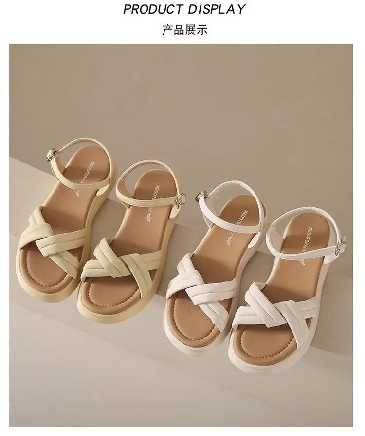 Flat Soft Bottom Beach Shoes with One-character Buckle 2023 Summer New Cross Strap Internet Celebrated Student Sandals Women's Roman Shoes — feature 19