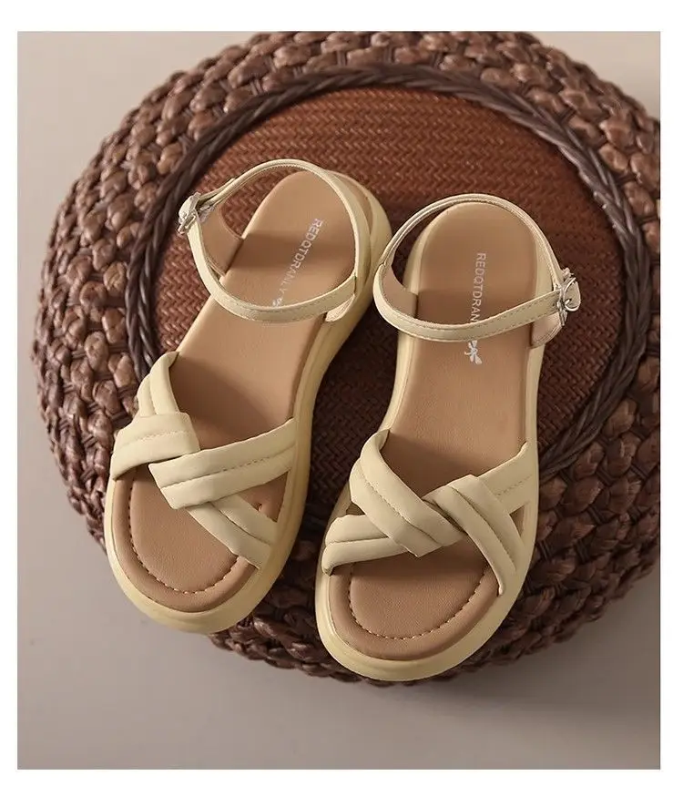 Flat Soft Bottom Beach Shoes with One-character Buckle 2023 Summer New Cross Strap Internet Celebrated Student Sandals Women's Roman Shoes — feature 21