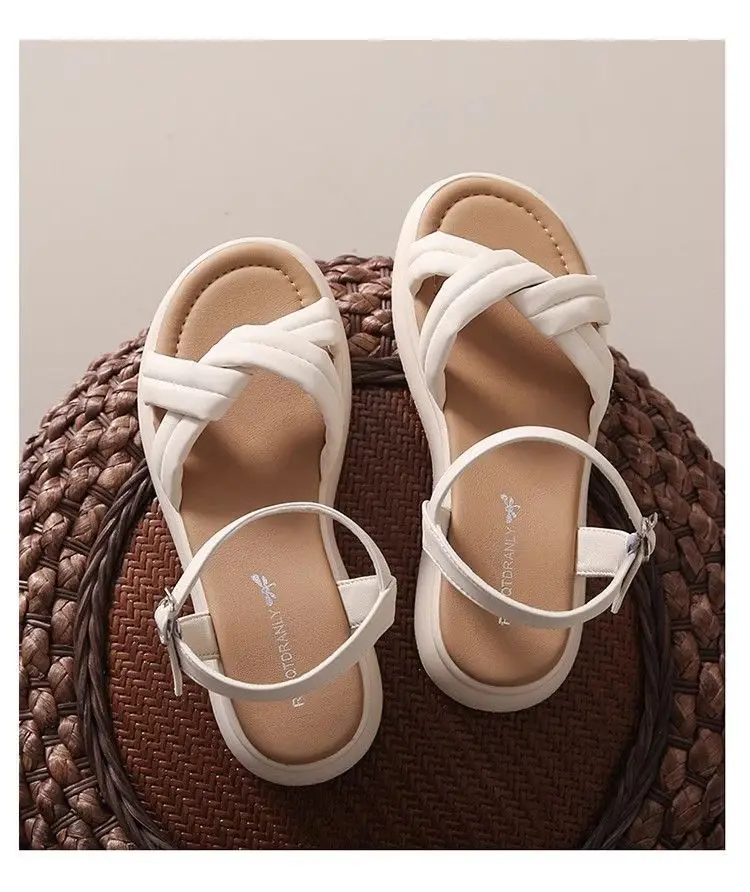 Flat Soft Bottom Beach Shoes with One-character Buckle 2023 Summer New Cross Strap Internet Celebrated Student Sandals Women's Roman Shoes — feature 22