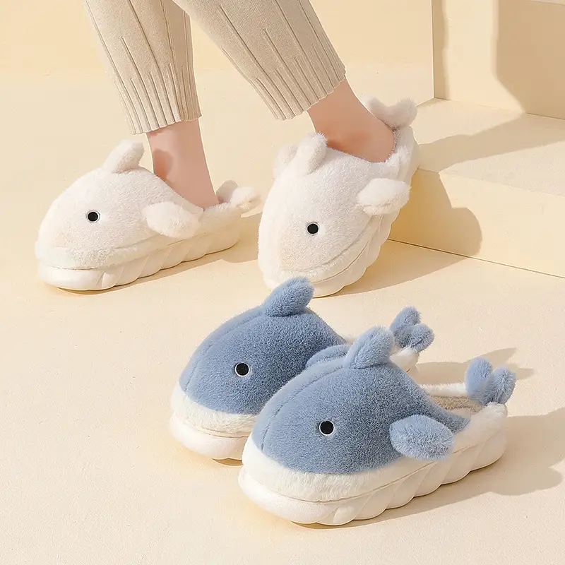Whale cotton slippers women winter cute cartoon thick bottom home men's plush warm plush slippers men's wholesale