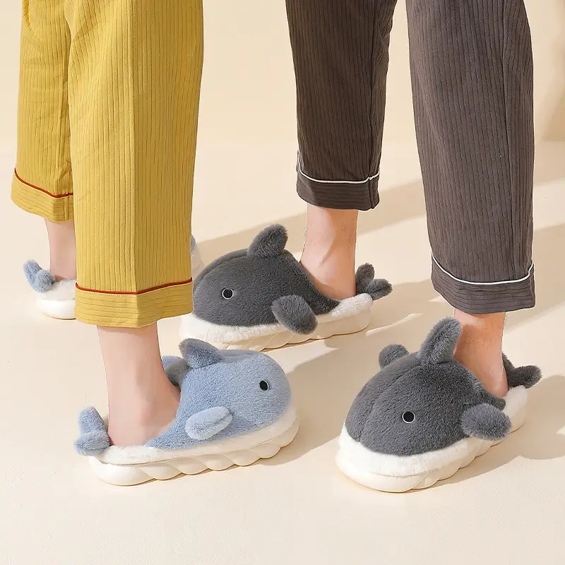 Whale cotton slippers women winter cute cartoon thick bottom home men's plush warm plush slippers men's wholesale