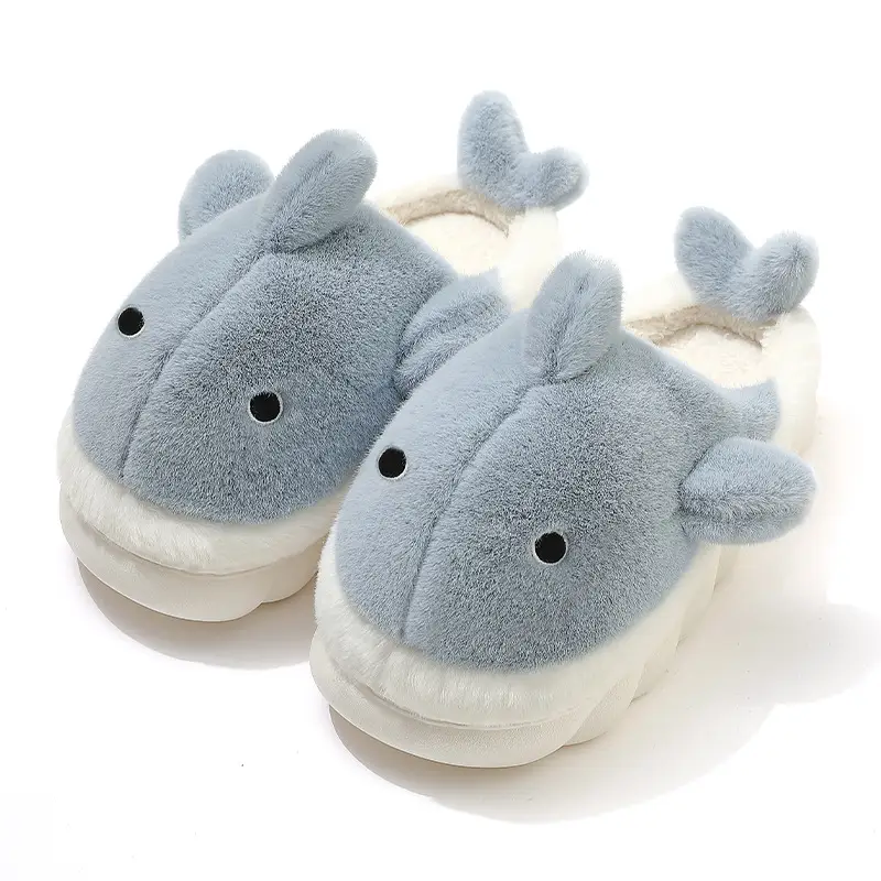 Whale cotton slippers women winter cute cartoon thick bottom home men's plush warm plush slippers men's wholesale