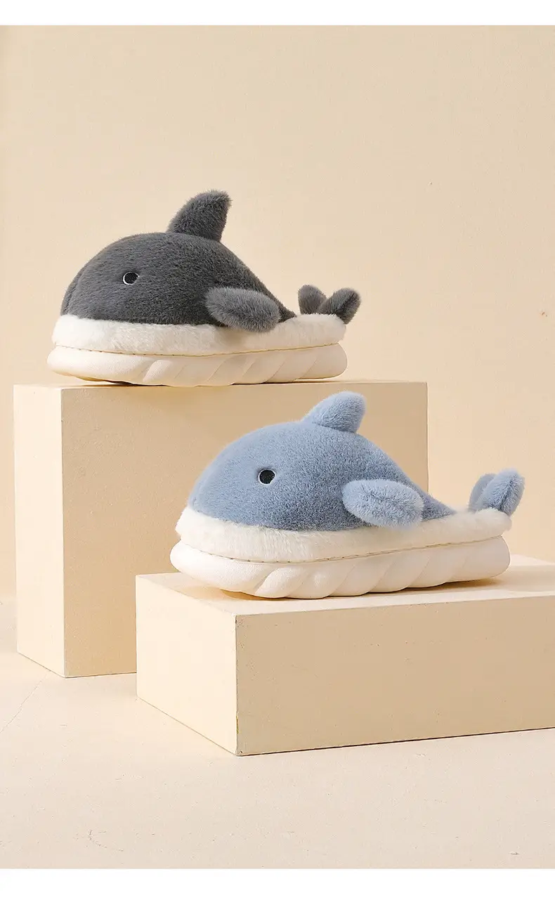 Whale cotton slippers women winter cute cartoon thick bottom home men's plush warm plush slippers men's wholesale — feature 19
