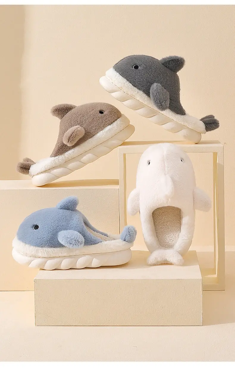 Whale cotton slippers women winter cute cartoon thick bottom home men's plush warm plush slippers men's wholesale — feature 8