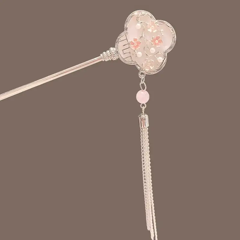 Modern Plum Blossom Tassel Hairpin with Sparkle Design - Image 3
