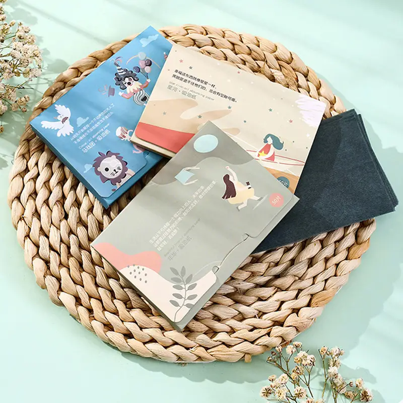 Bamboo Charcoal Oil Absorbing Paper 50Pcs Portable Oil Degreaser - Image 2