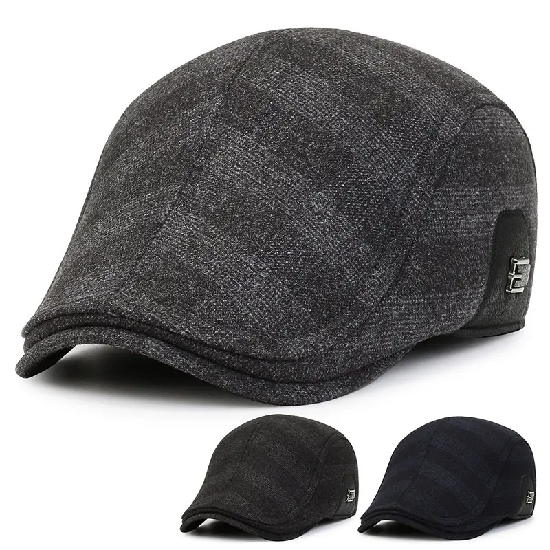 Men's Grey Plaid Winter Ear Protection Hat - Image 2
