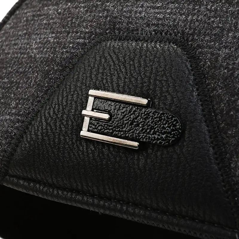 Men's Grey Plaid Winter Ear Protection Hat - Image 3