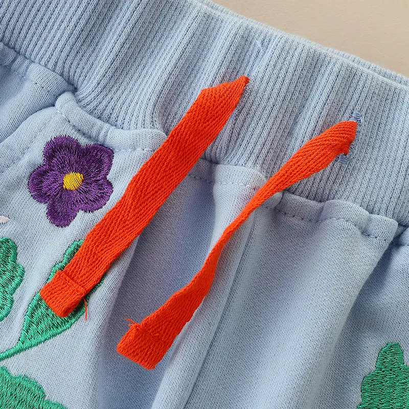 Girls Embroidered Cotton Pants Light Blue 2025